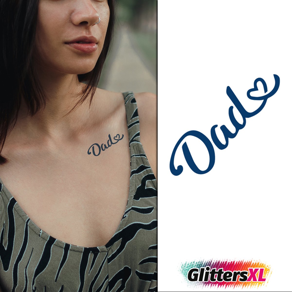 GlittersXL - Temporary Tattoo Dad Papa/Vader (6x6 cm) [Semi-Permanente Neptattoo - Tijdelijke tatoeage - Nep Fake Tattoos - Water overdraagbare festival sticker henna outfit tattoo - Glitter tattoo - Volwassenen Kinderen Jongen Meisje]